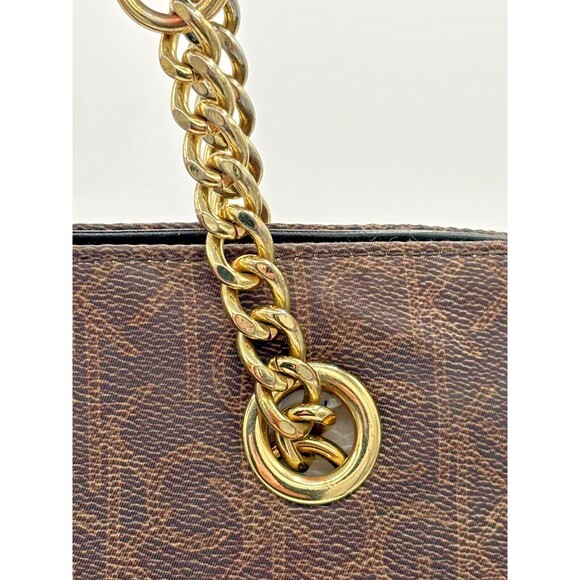 Calvin Klein Signature PVC Tote w/ Chain Strap Shoulder‎ Bag Purse Monogram EUC - Picture 5 of 16